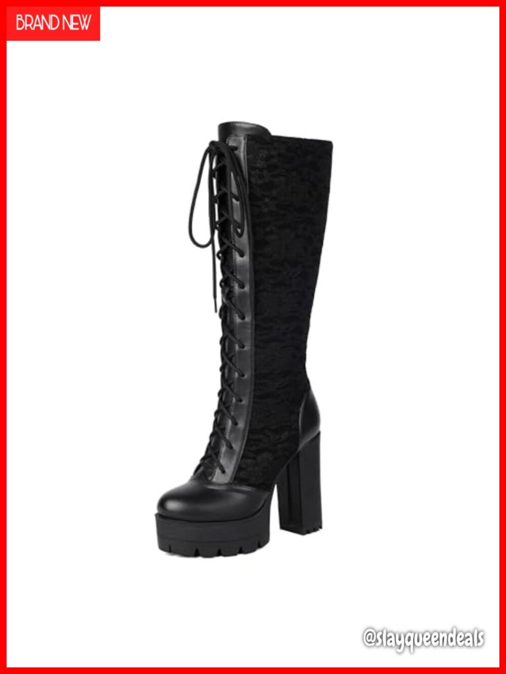 Lace Up Knee High Platform Combat Boots Gothic Synthetic